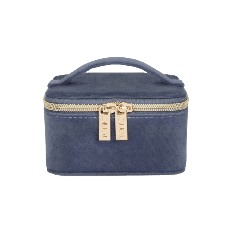 Blue velvet jewellery case on a white background, a luxurious and compact storage solution