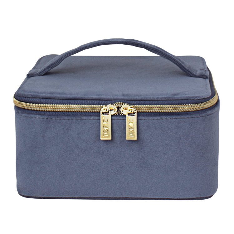 Blue velvet jewellery box on a white background, a luxurious and compact storage solution for jewellery lovers.