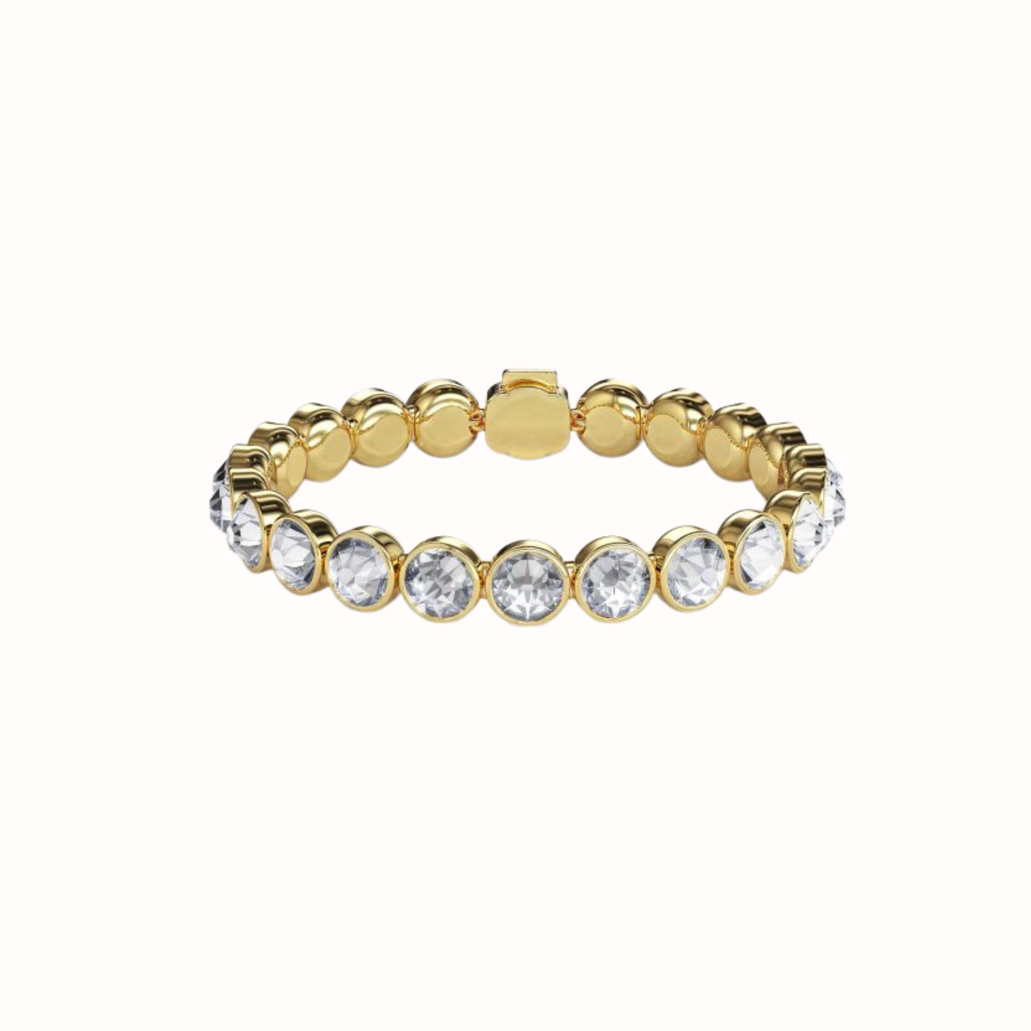 Gold bracelet with clear crystals on a white background