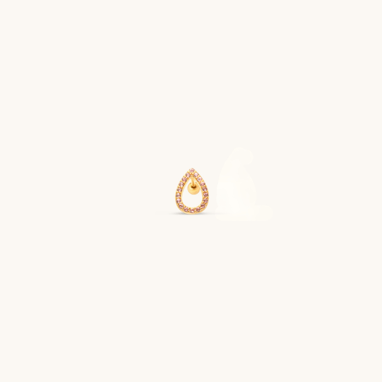 Tear-shaped single earring with screw ball back in sterling silver with gold-plating