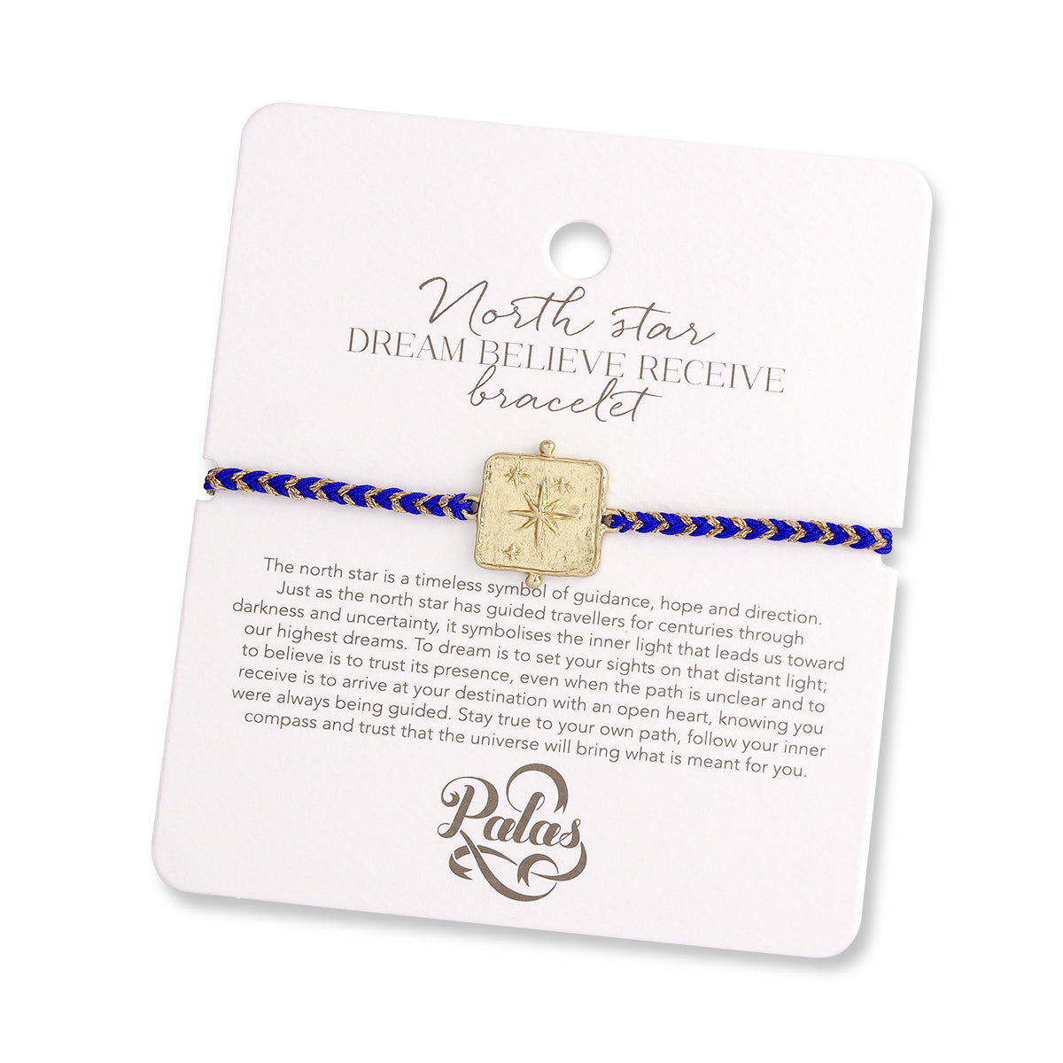 Bracelet with north start charm on a Palas branded card with text