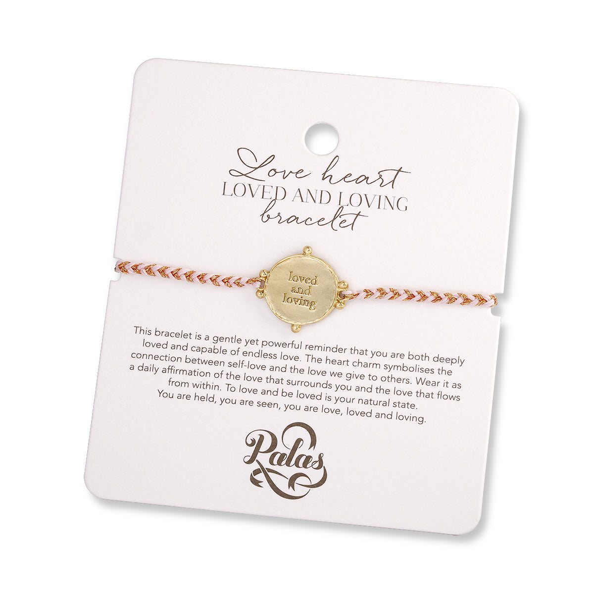 Bracelet on a Palas branded card with text and branding.