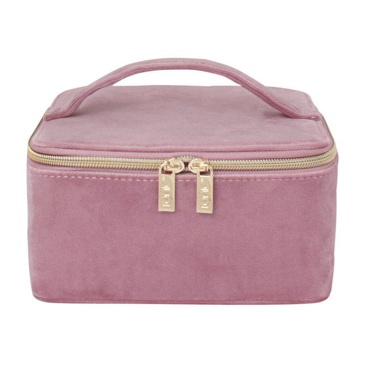 Pink velvet jewellery box on a white background, a luxurious and compact storage solution for jewellery lovers.