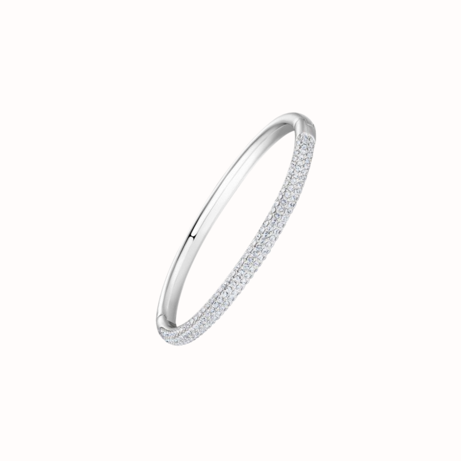 Silver bracelet with small crystals on a white background