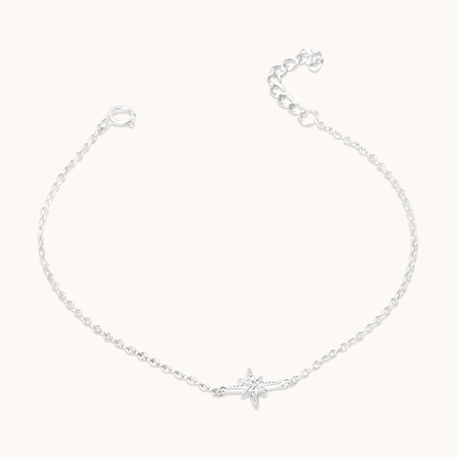 Sterling silver bracelet featuring single dainty star for a celestial-inspired look. A delicate, lightweight piece perfect for everyday wear