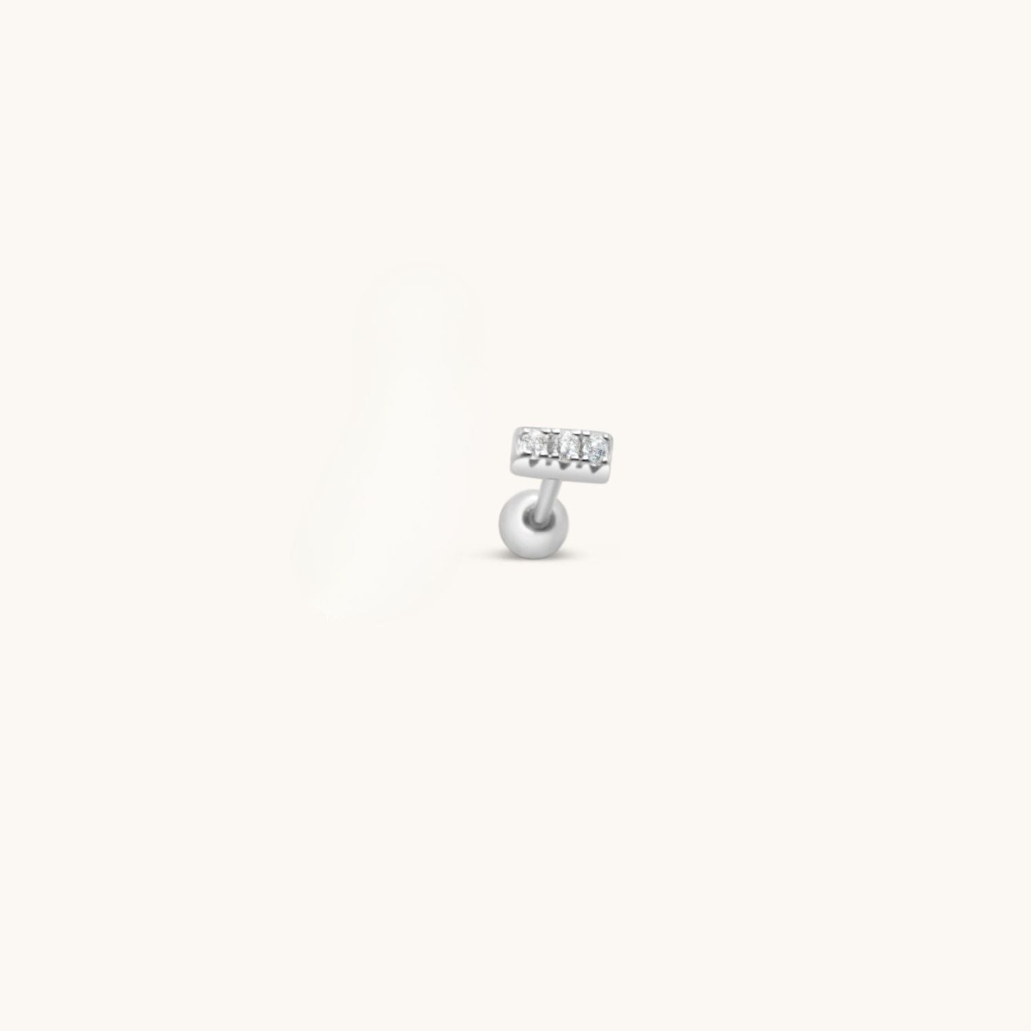 Small bar single earring with cubic zirconia and screw ball back in sterling silver