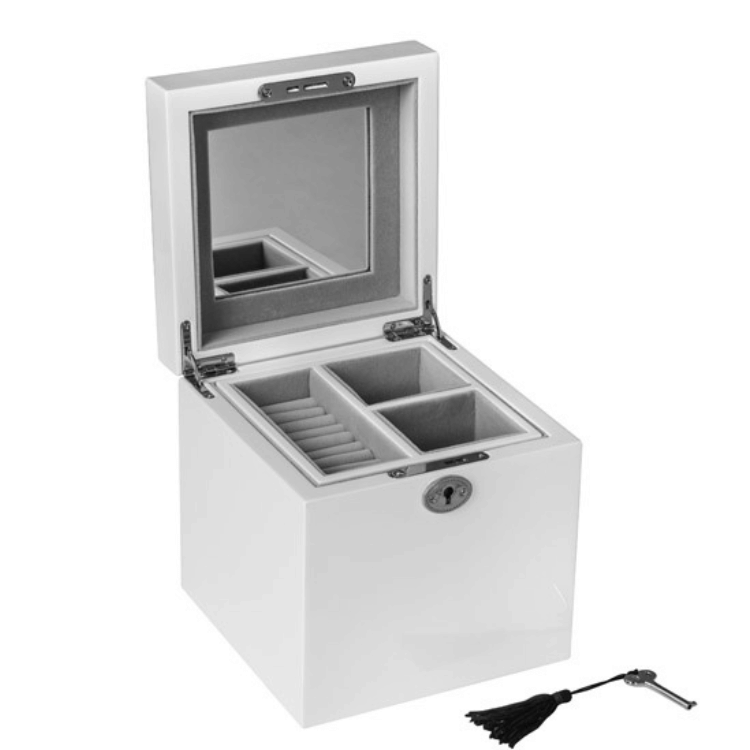 Kandi Cube Jewellery Box in classic white, with a modern design for organized jewellery storage