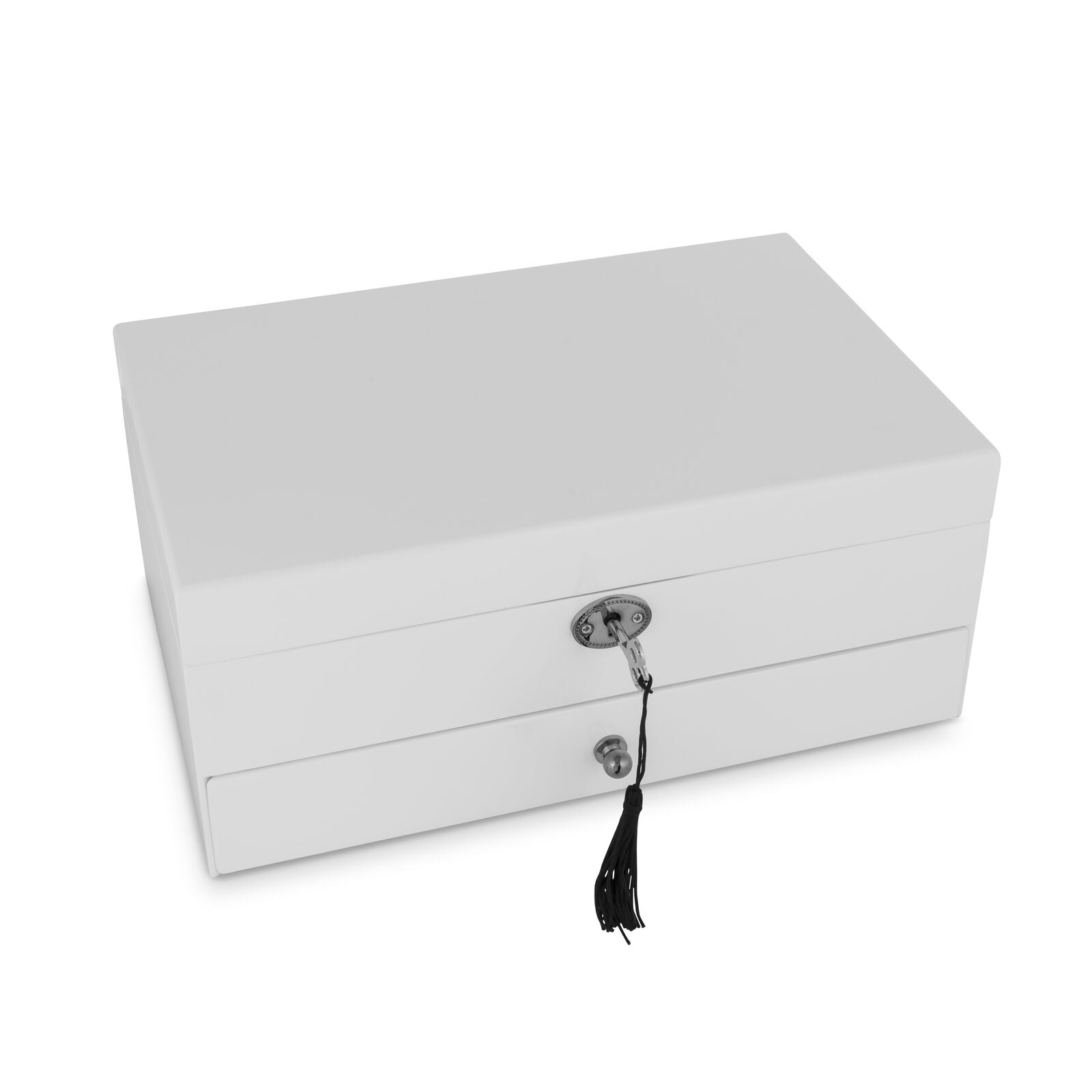 White jewelry box with a lock on a white background