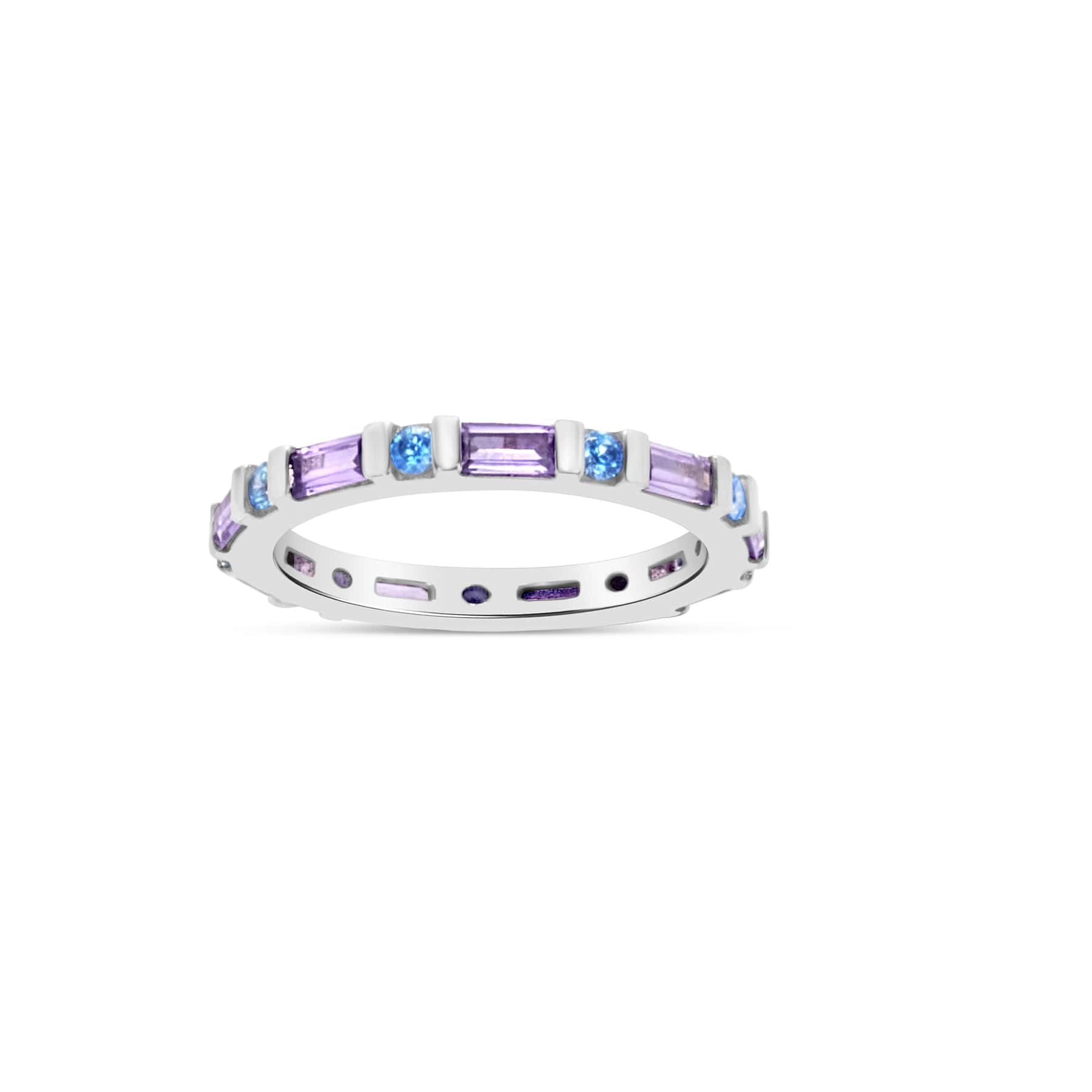 Aqua Blue and Amethyst Silver Eternity Ring
