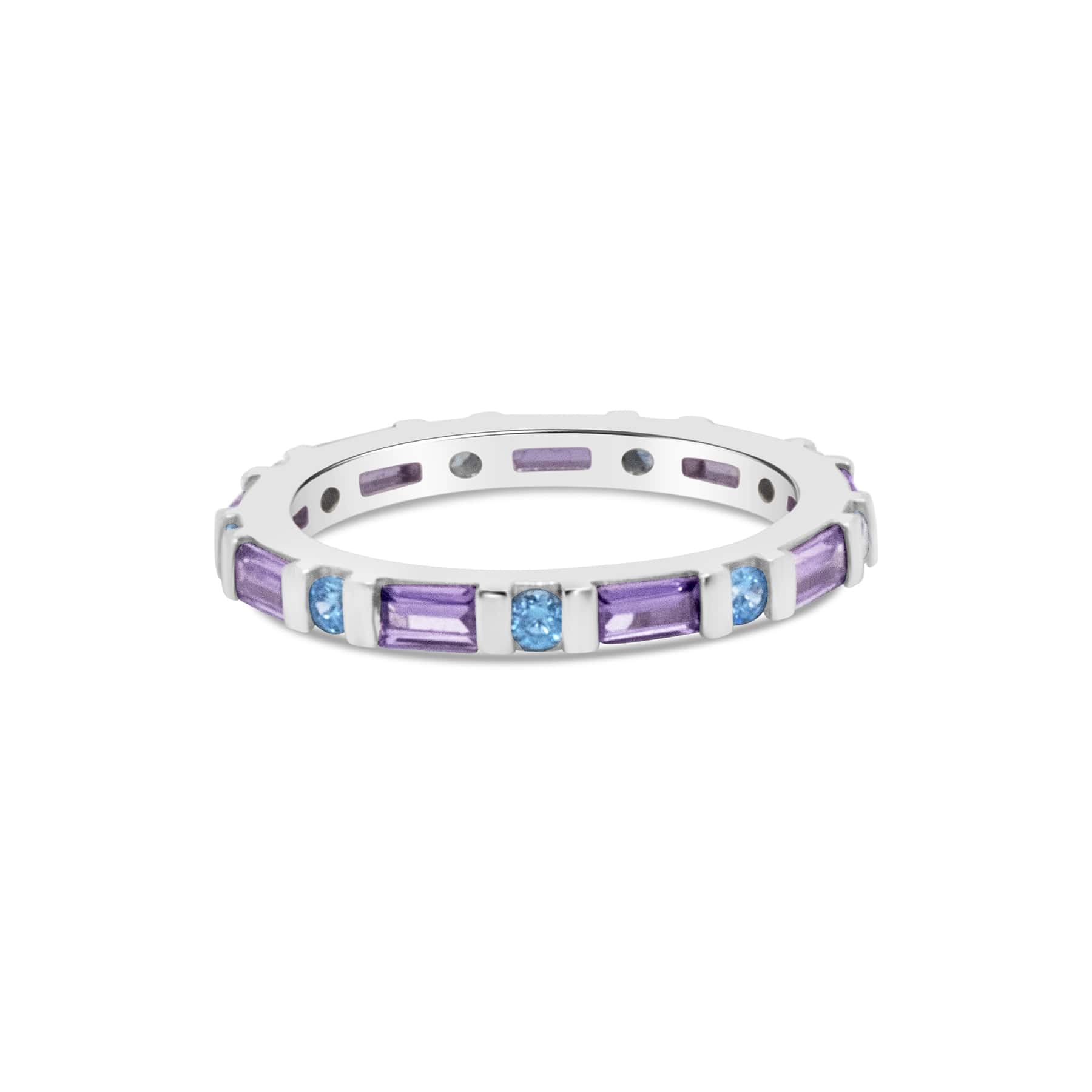 Aqua Blue and Amethyst Silver Eternity Ring