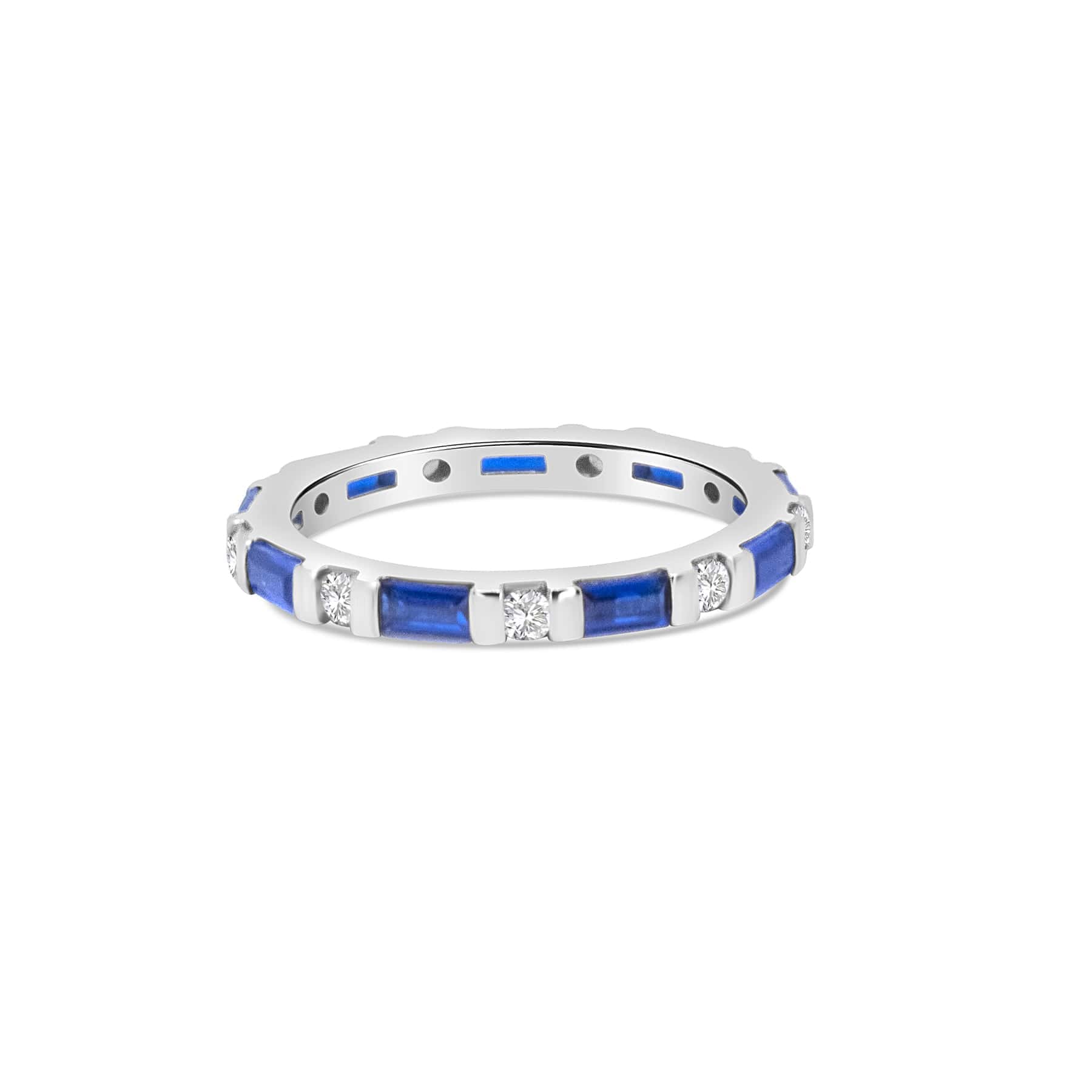Blue Sapphire and White CZ Silver Eternity Ring