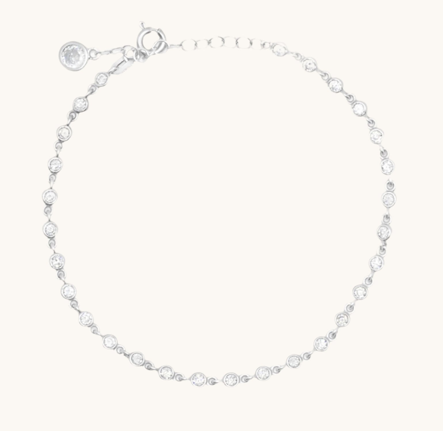 Cubic zirconia bracelet with adjustable length, flat lay image
