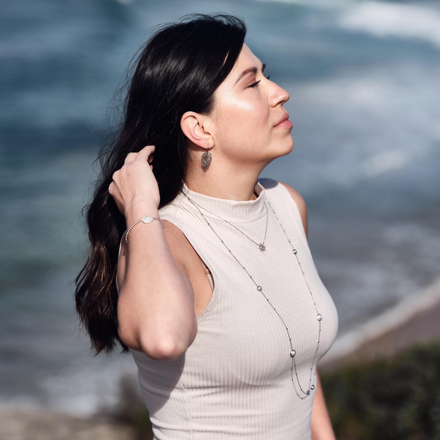 model layers pearl bauble necklace with other in the I Dream of Silver collection