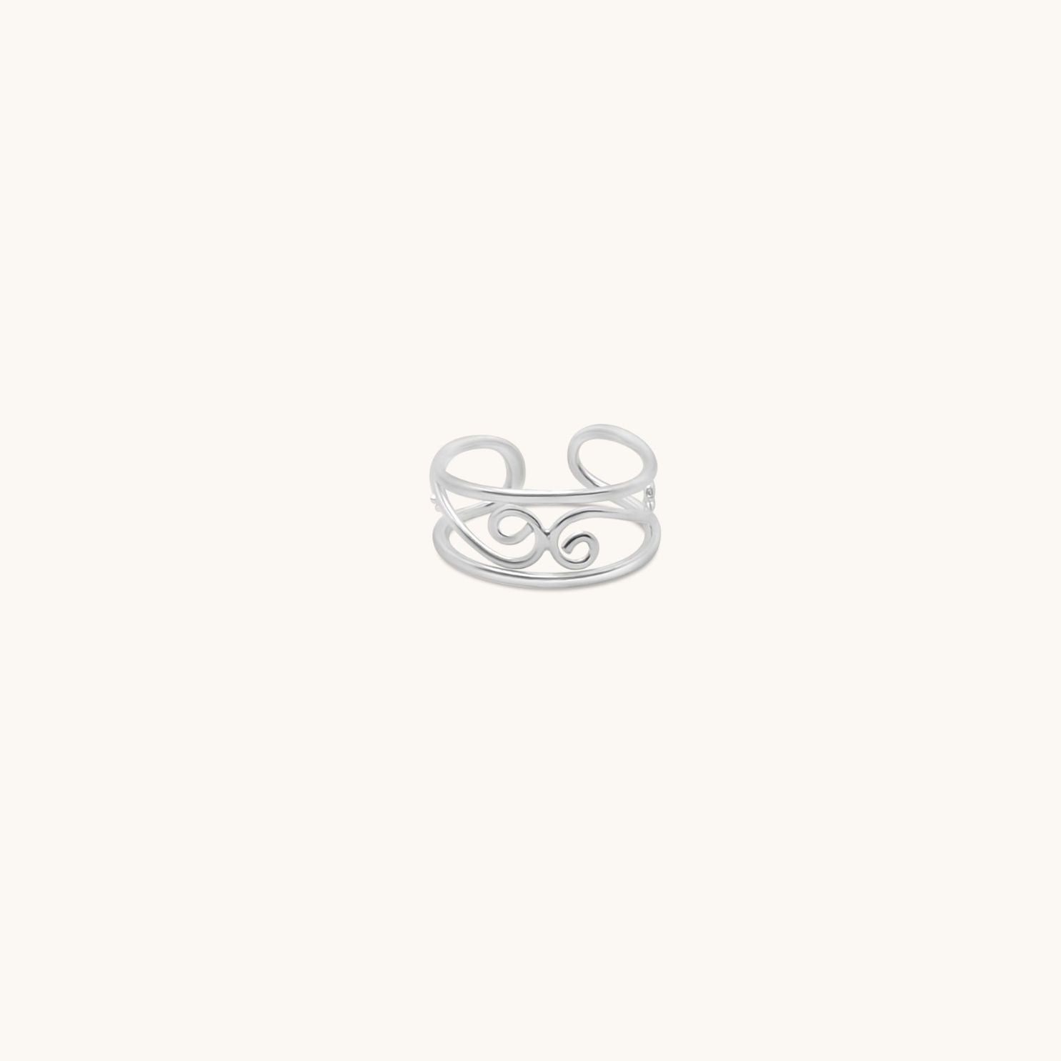 Sterling silver adjustable toe ring with swirl pattern between two bands