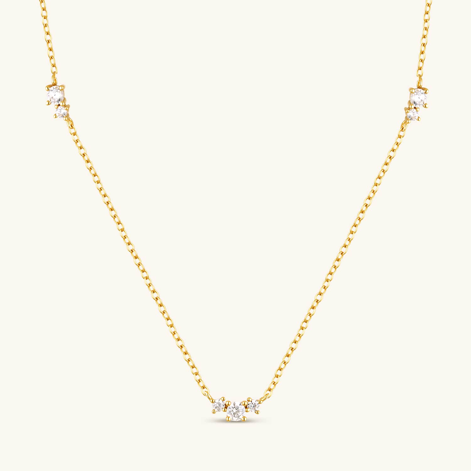 Floating cubic zirconia necklace featuring a dazzling, suspended stones on a delicate chain. Elegant, minimalist, and perfect for any occasion