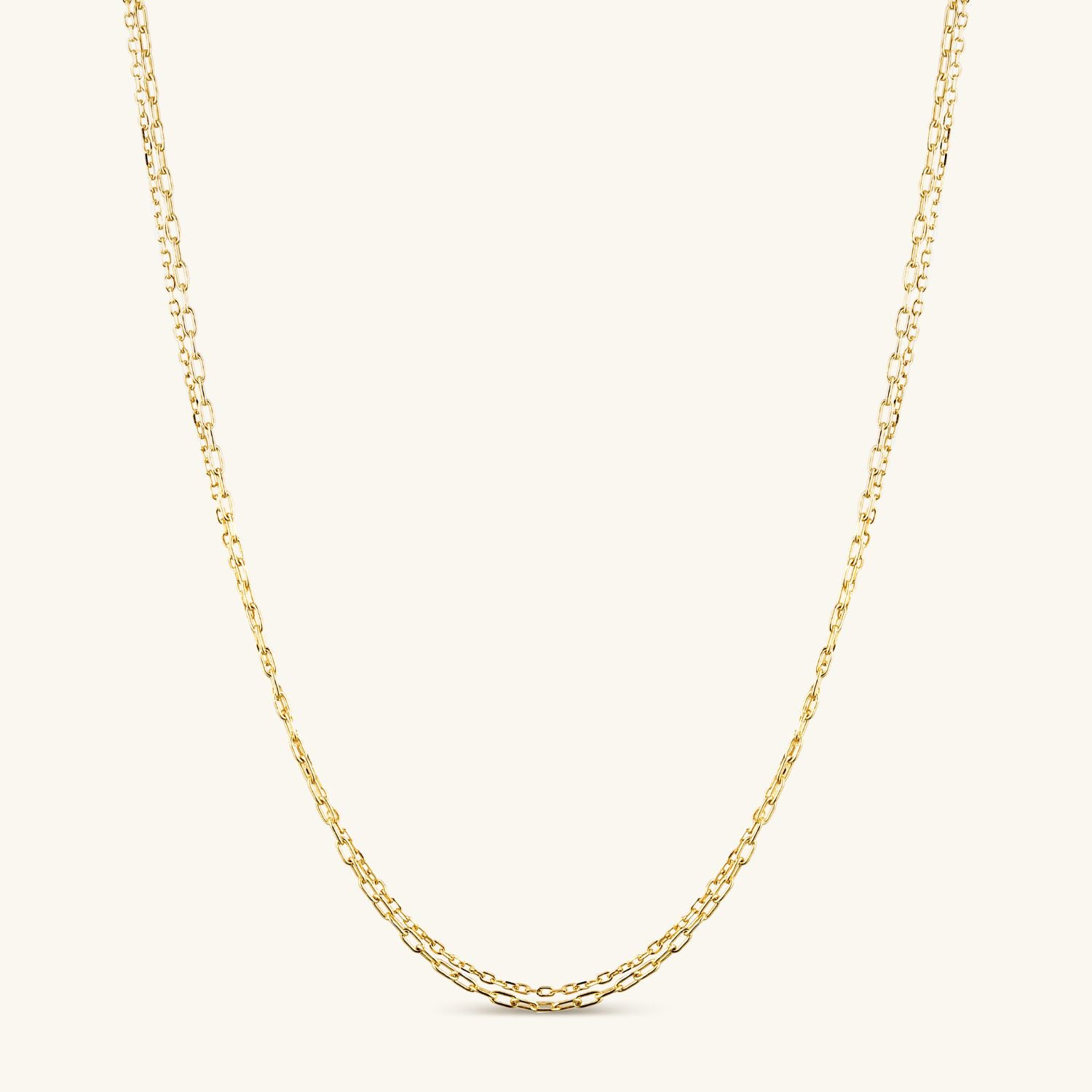 Luna Duo double chain in gold plated. Great for looking like you are wearing two chains, and stacking with other pieces.
