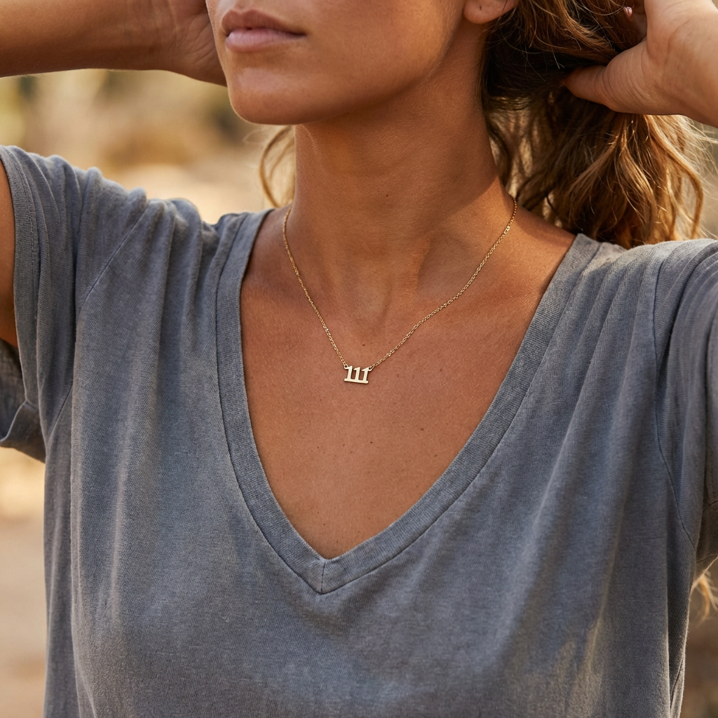 Model_wearing_angel numbers necklace