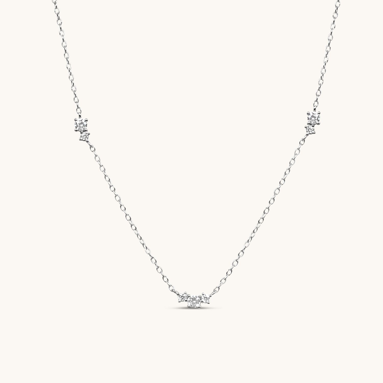 Silver floating cubic zirconia necklace with a dazzling, suspended stone on a delicate chain. Elegant, minimalist, and perfect for any occasion