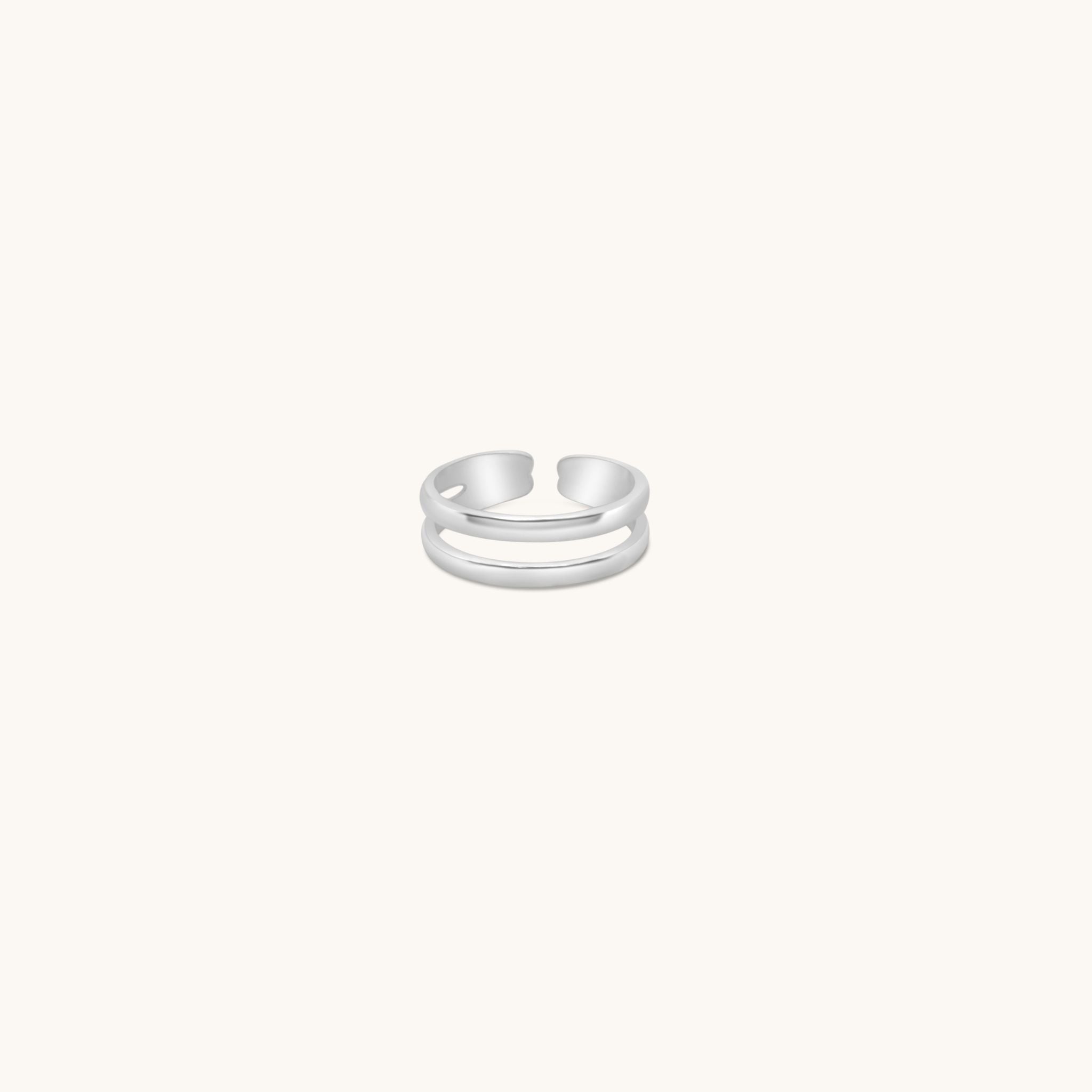 Sterling silver adjustable toe ring with two parallel bands