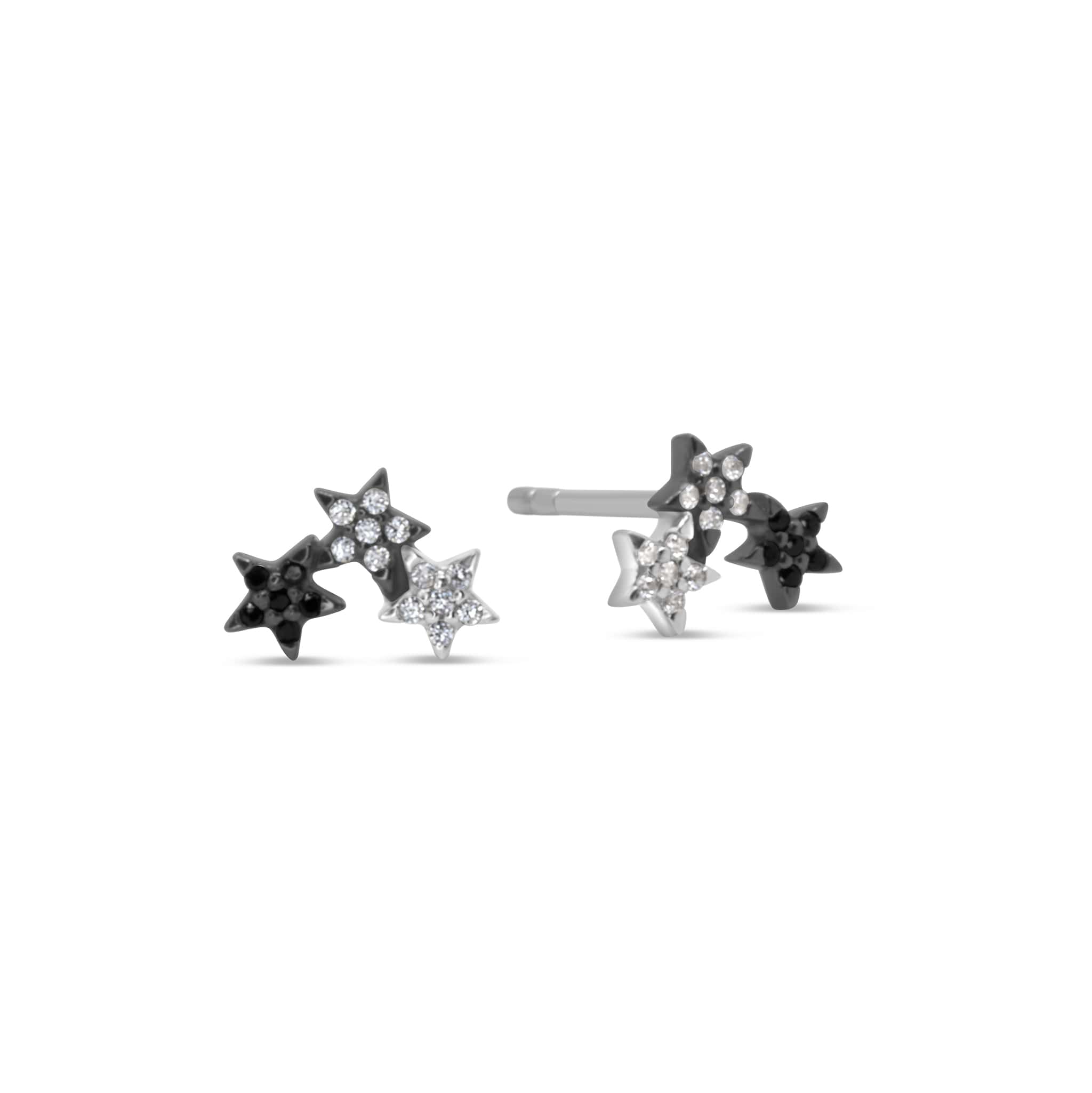 two colour star earrings in sterling silver and black