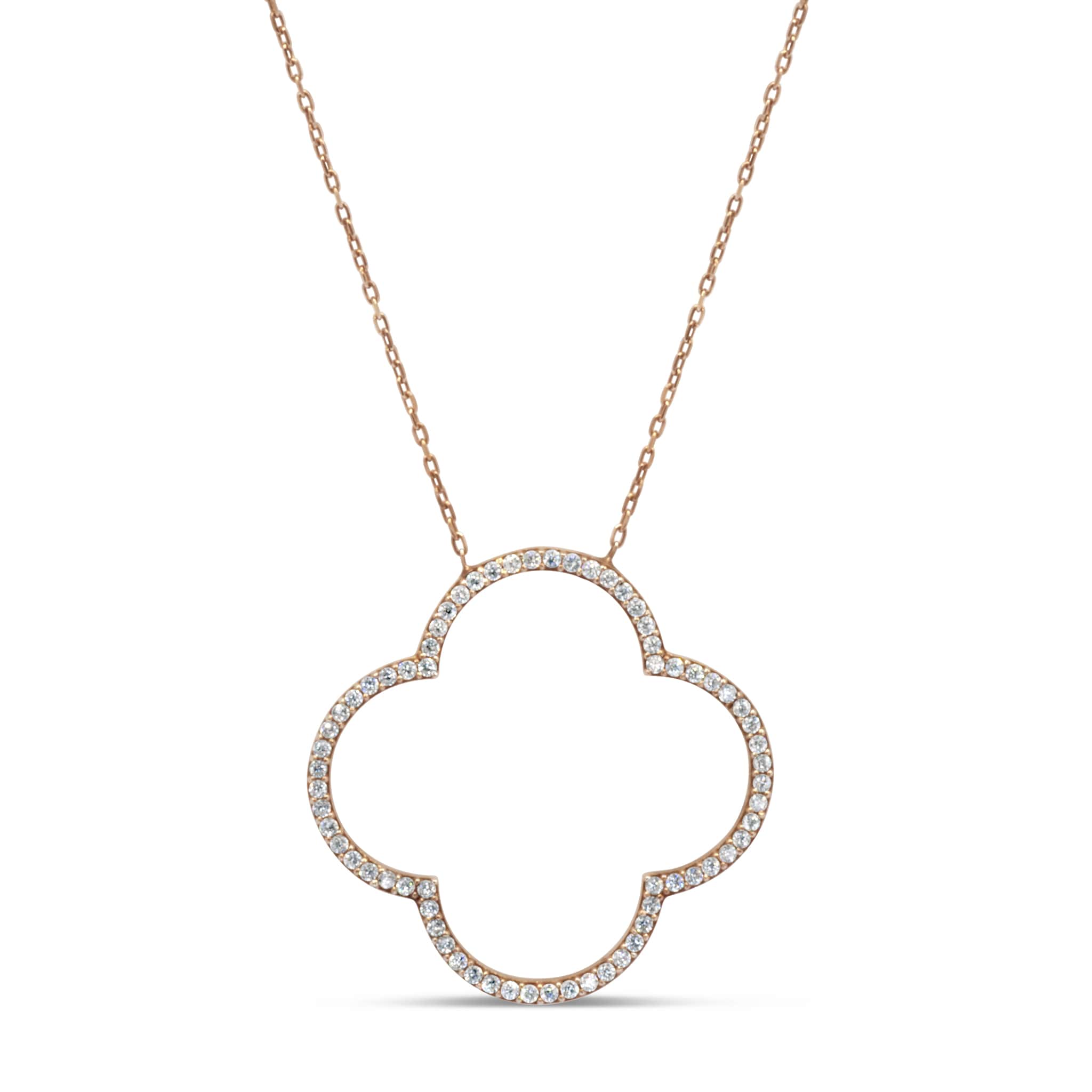 Four-Leaf Clover Necklace Encrusted with Cubic Zirconia in gold plated