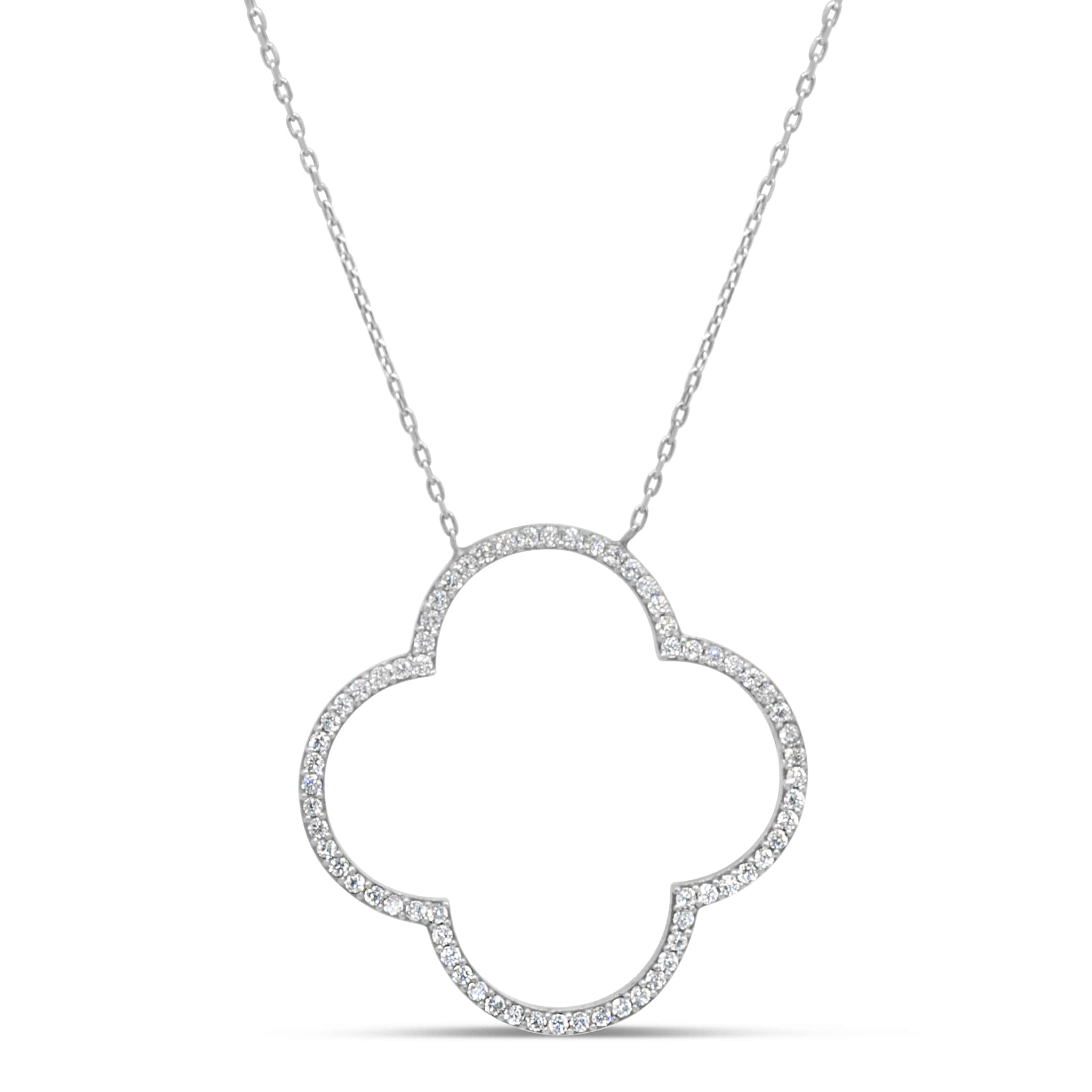 Four-Leaf Clover Necklace Encrusted with Cubic Zirconia in sterling silver