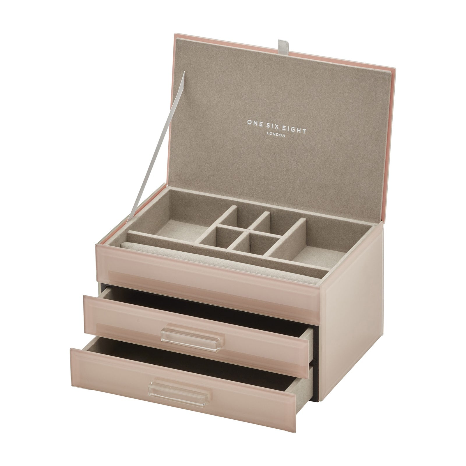 Gabriella Medium Jewellery Box - Blush - drawers open