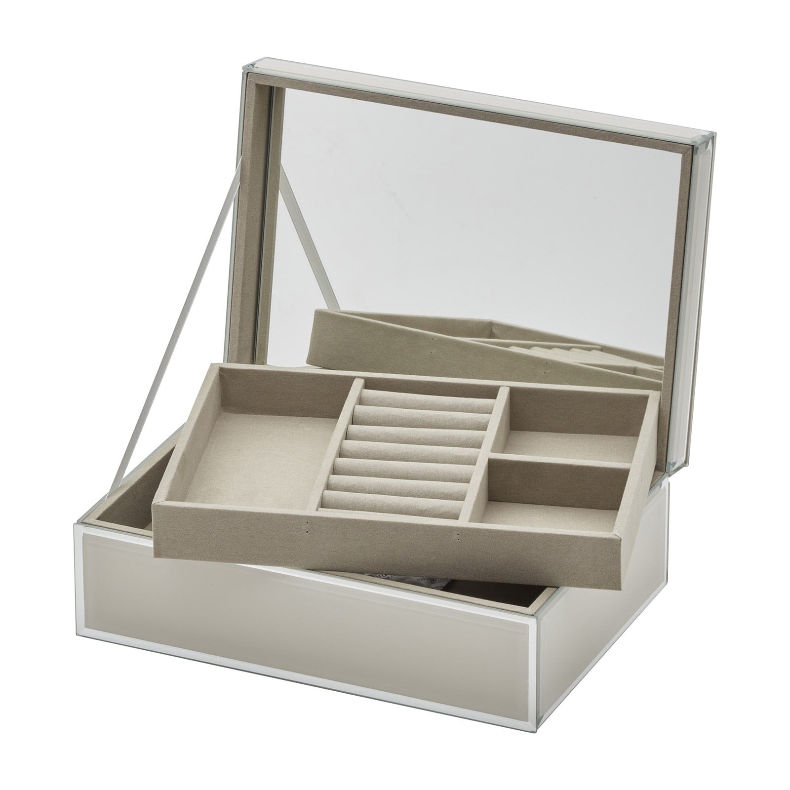 Sara Large Jewellery Box - Nude - box open, showing tray