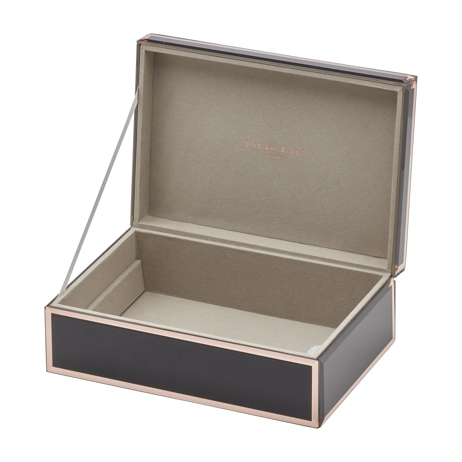 Sara Large Jewellery Box - Black - box open, no tray