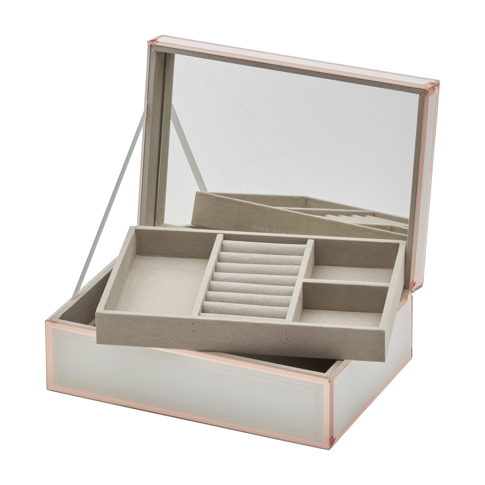 Sara Large Jewellery Box - White - box open, with tray