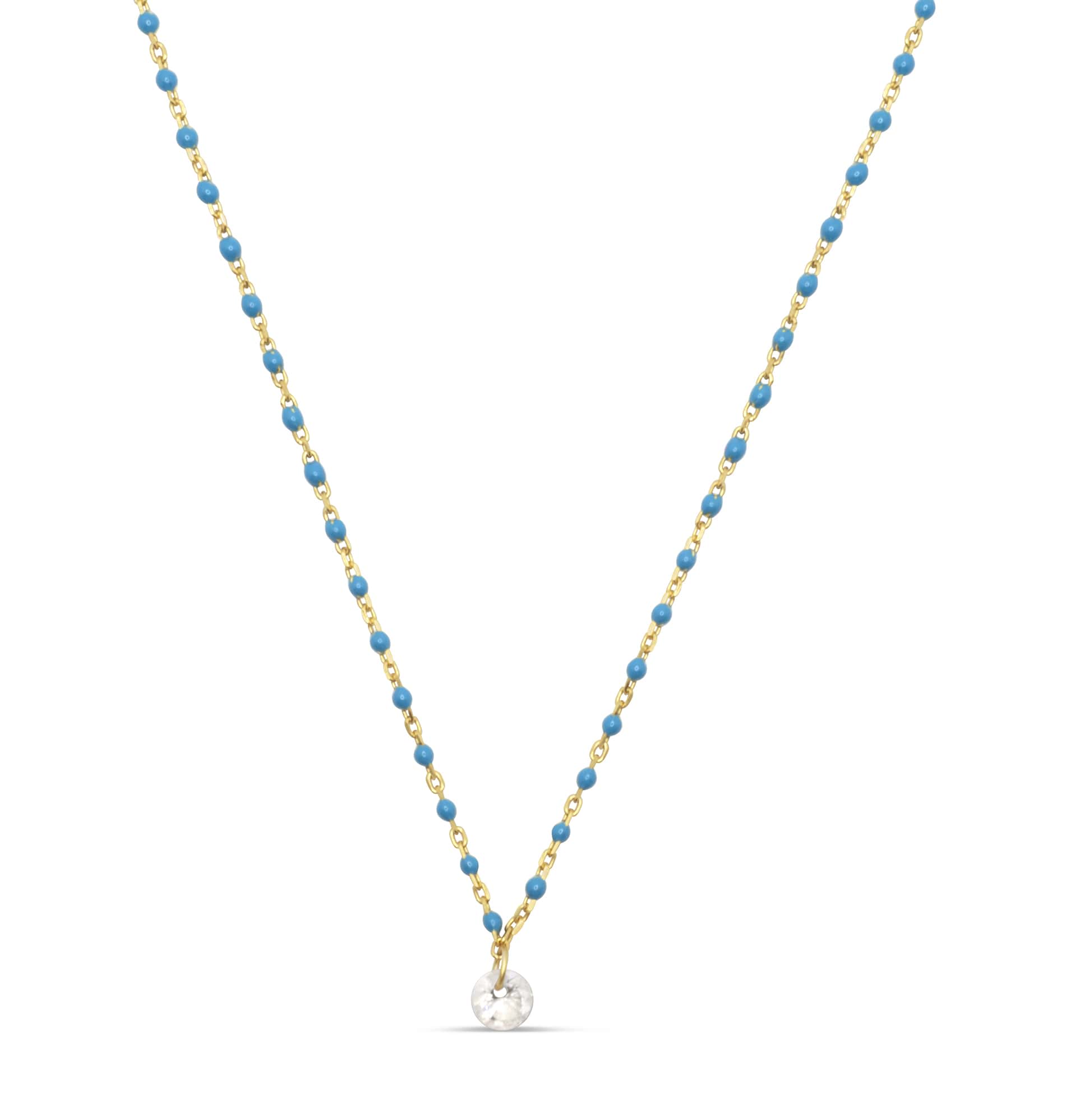 Blue enamel with cubic zirconia drop necklace