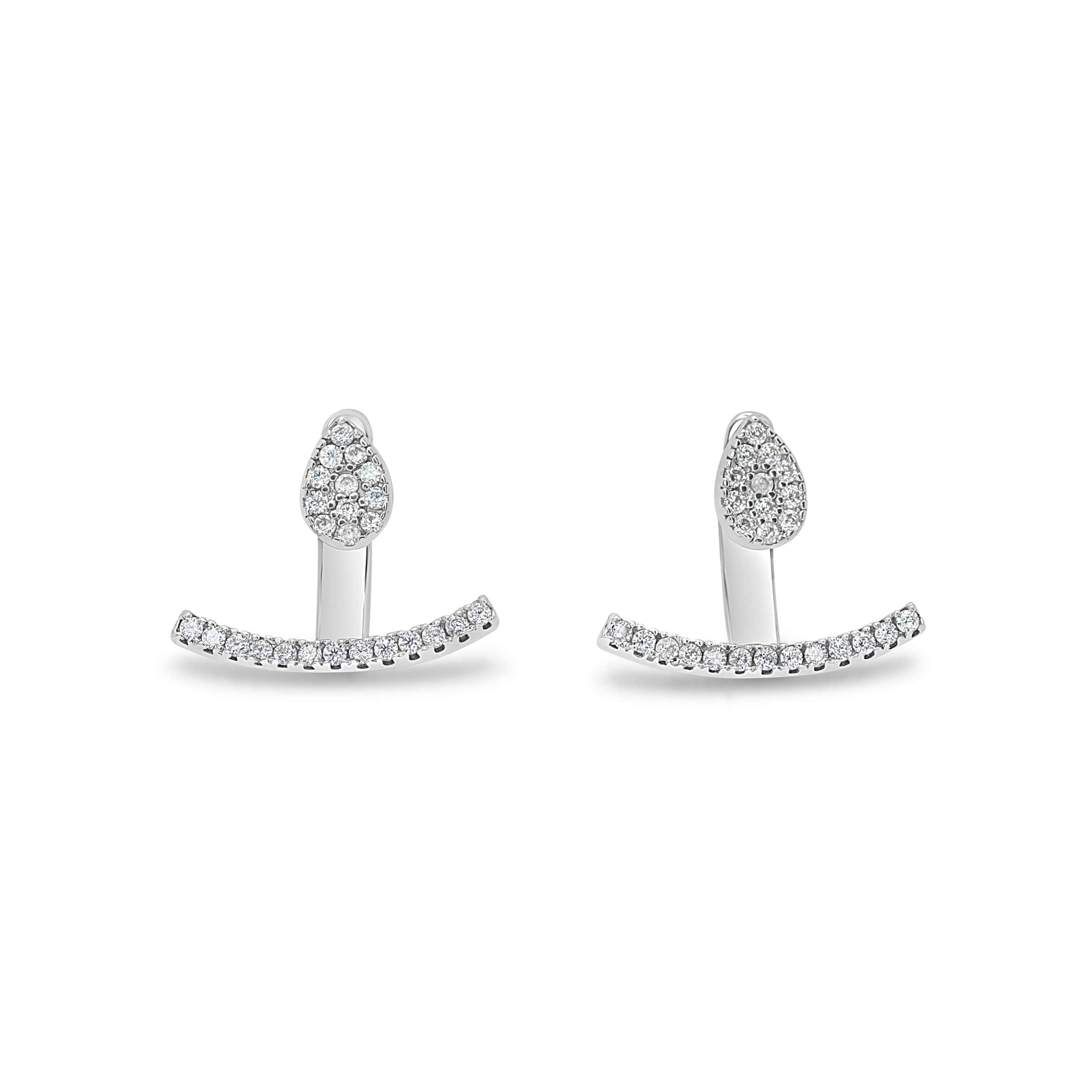 tear drop shaped earring with cubic zirconia cuff in silver