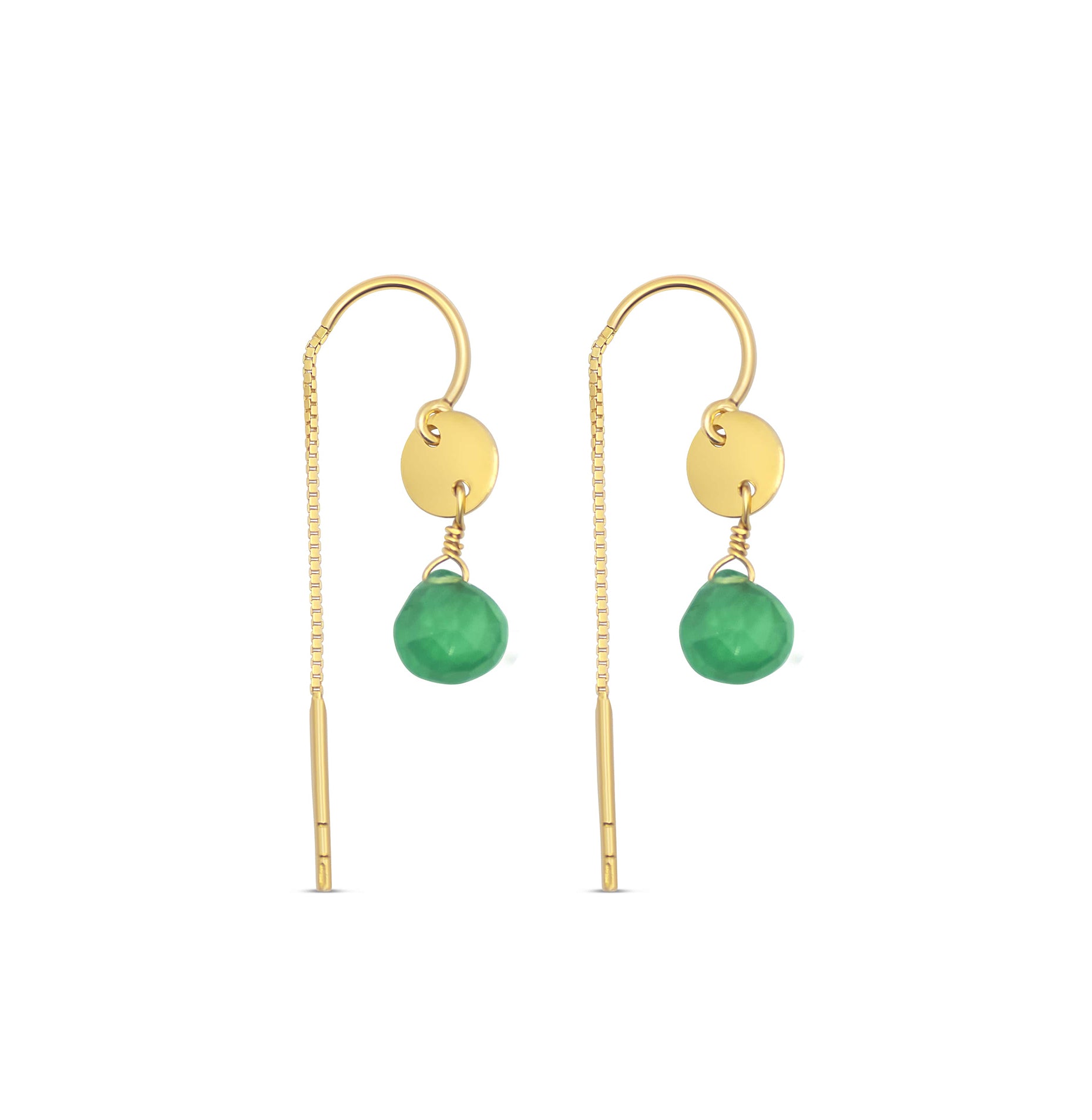Green drop gold earrings