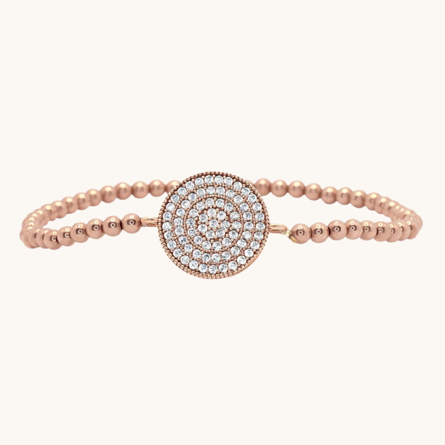 Flat lay of a pave beaded bracelet adorned with shimmering Swarovski crystals.