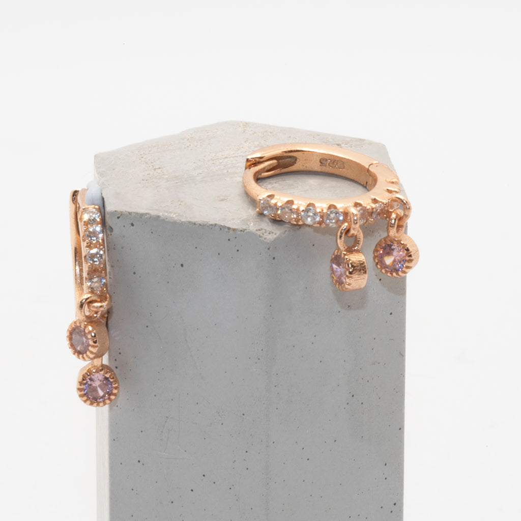 Rose gold huggy earrings with cubic zirconia
