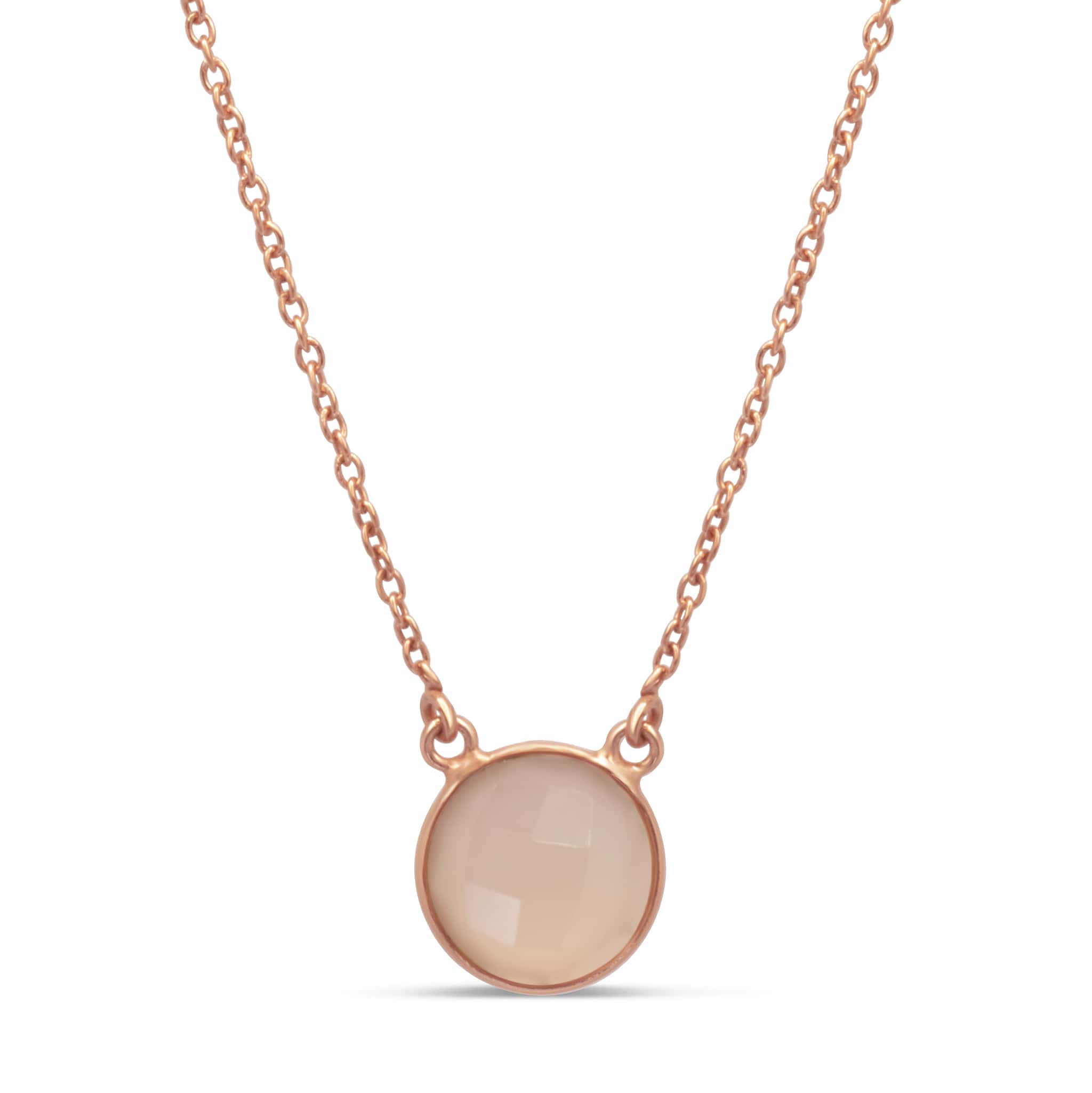 Single semi-precious pink stone necklace in rose gold plated