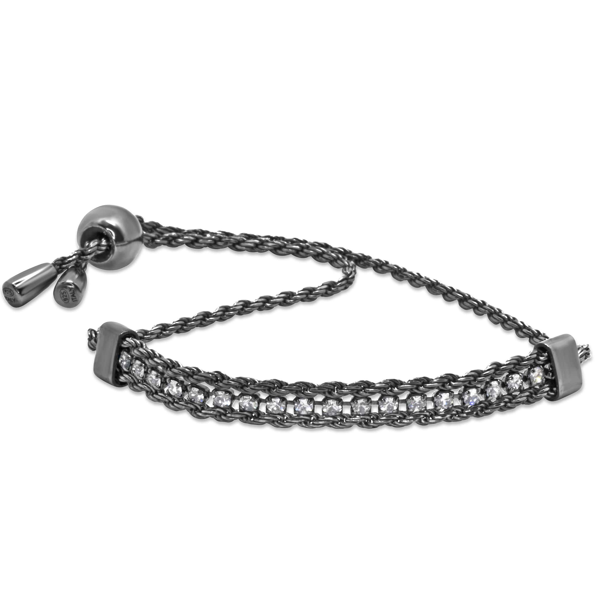 Black tennis bracelet with knotted chain link