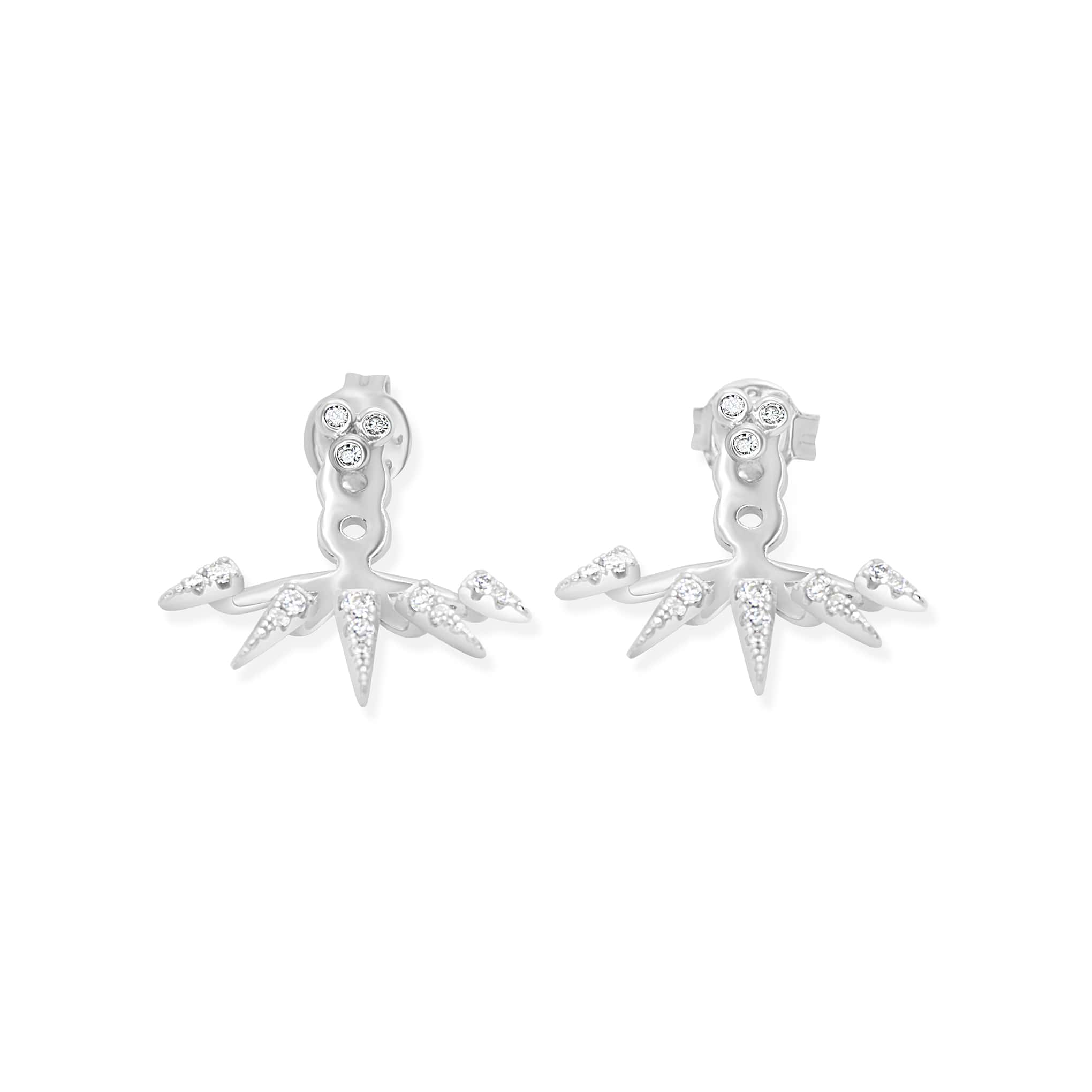 Silver Cubic Zirconia Earrings Featuring Decorative Cuff