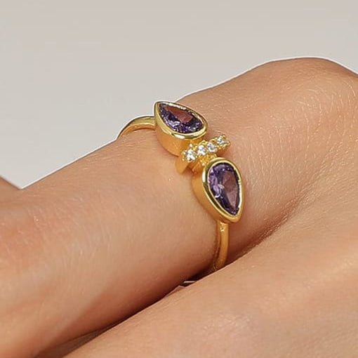 Tear Drop Double Purple Zircon Stone ring