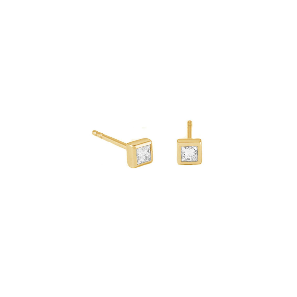 gold square zircon earrings
