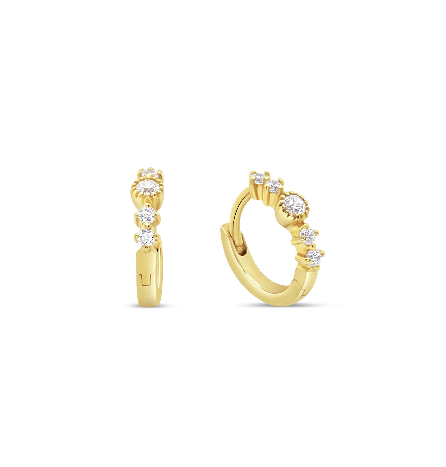 gold huggie earring with cubic zirconia