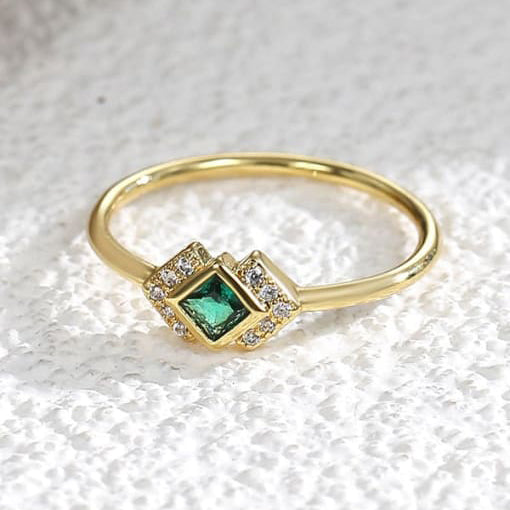 Emerald Green and Cubic Zirconia Ring