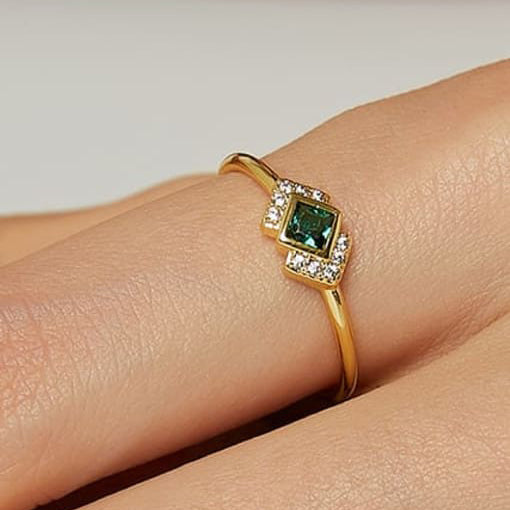 Emerald Green and Cubic Zirconia Ring