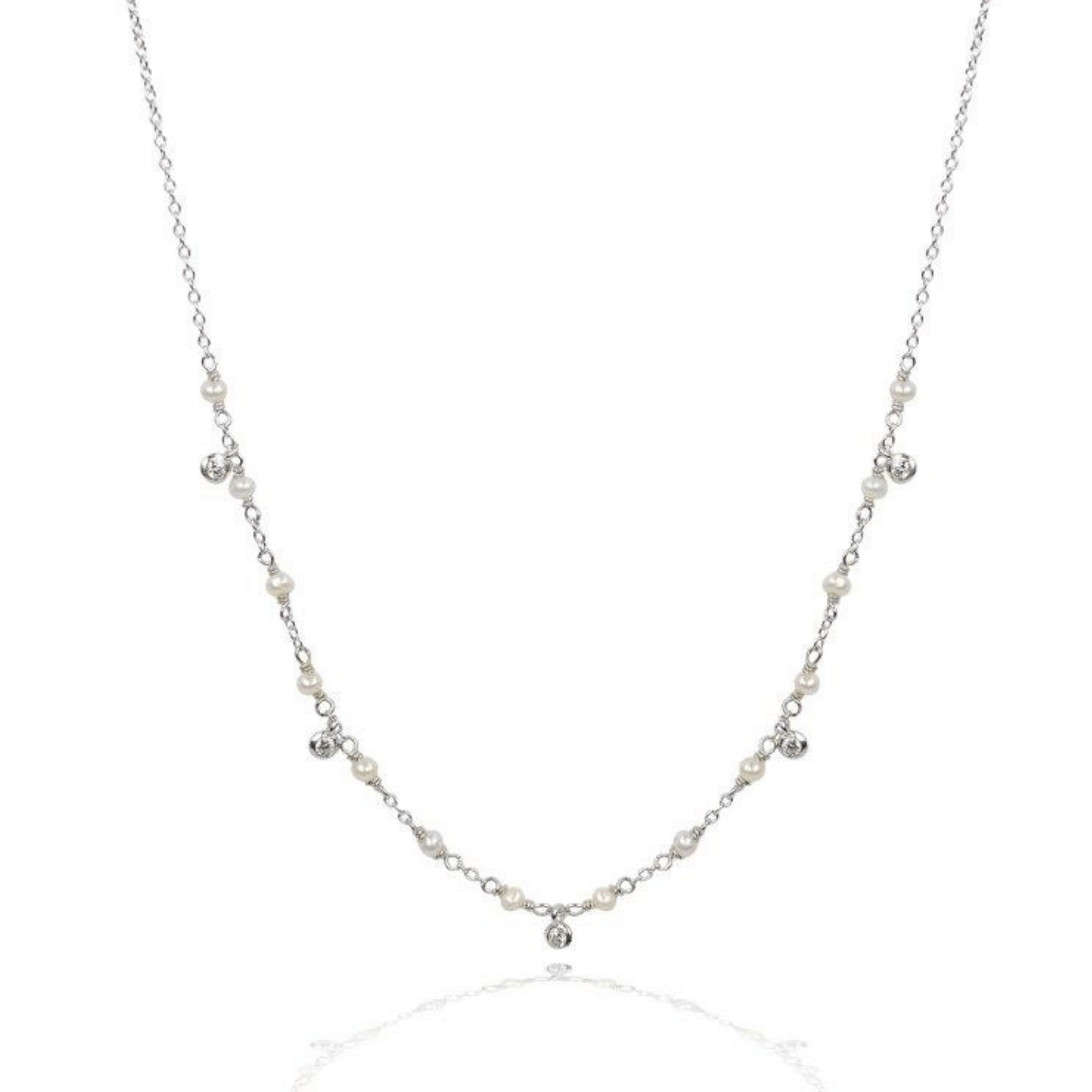 Cubic zirconia and pearl drop sterling silver  necklace