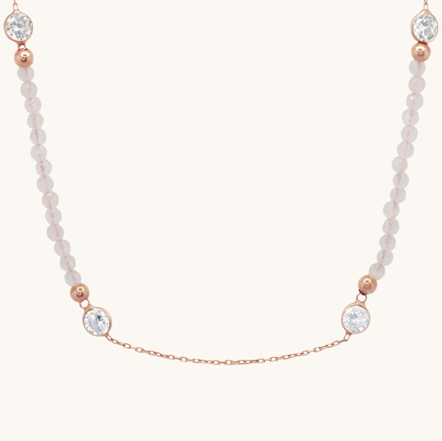Diamond By-The-Metre Necklace with pink Semi-Precious Stone on cream background