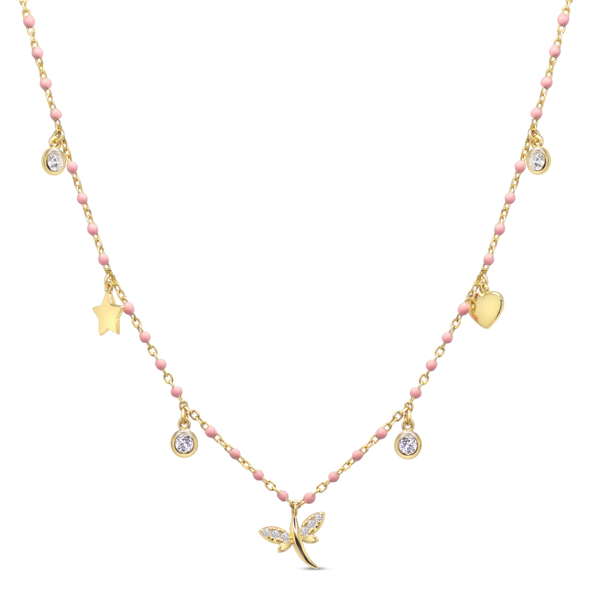 Pink and gold charm necklace