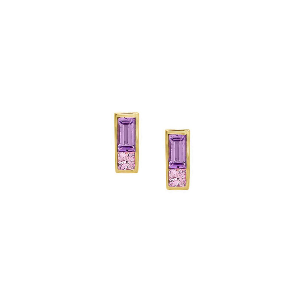 Purple and pink sapphire stud earrings