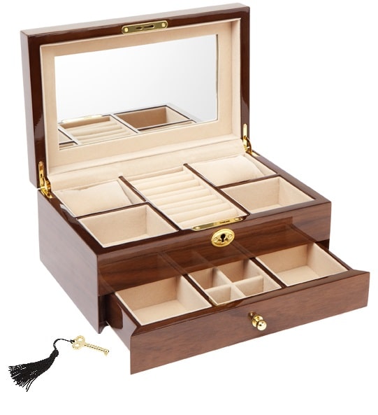 Medium-size wood finish jewellery box